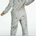 thumbnail image 2 of Victoria's Secret Pink One Piece Hooded Fuzzy Pajamas Gray with Embroidery Dog Logo M/L NWT, 2 of 2