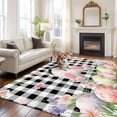 thumbnail image 3 of Easter Area Rug 8x10 Washable Rug Non Slip Spring Bunny Feet Flowers Eggs Black Buffalo Plaid Large Area Rug Soft Stainresistant Indoor Floor Carpet for Living Room Bedroom Home Office Dining Room, 3 of 8