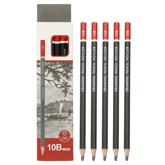 10B Drawing Pencils for Sketching, 12PCS Sketch Pencils for Drawing Art Pencils Graphite Wood Pre-sharpened for Drawing Sketching Artists, Black Red