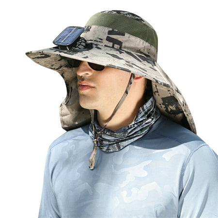 LMEEOR Fan Solar Fan Large Shawl Sun Hat Neck Protector Summer Sun Men s Outdoor Fisherman Hat Big Wind Solar Rechargeable Fan Misting Fan for Men