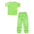 thumbnail image 4 of Sinleey Kids Hip Hop Outfits for Girls Boys Shiny Metallic Dance Tops and Sparkly Pants Trousers Set Fluorescent Green 130, 4 of 5