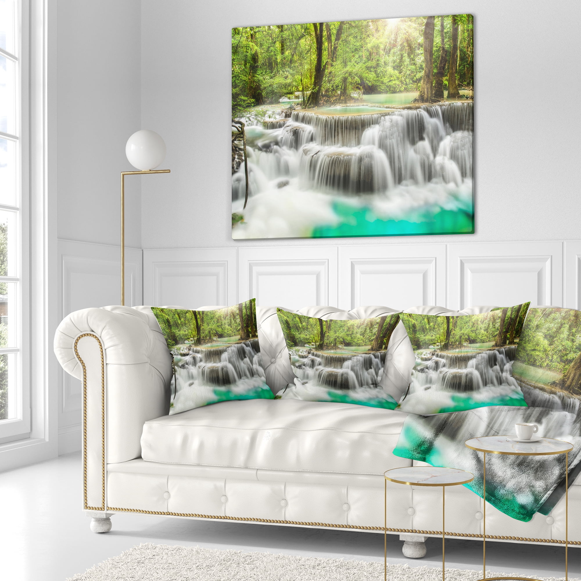 Designart Kanchanaburi Erawan Waterfall - Photography Throw Pillow - 18x18