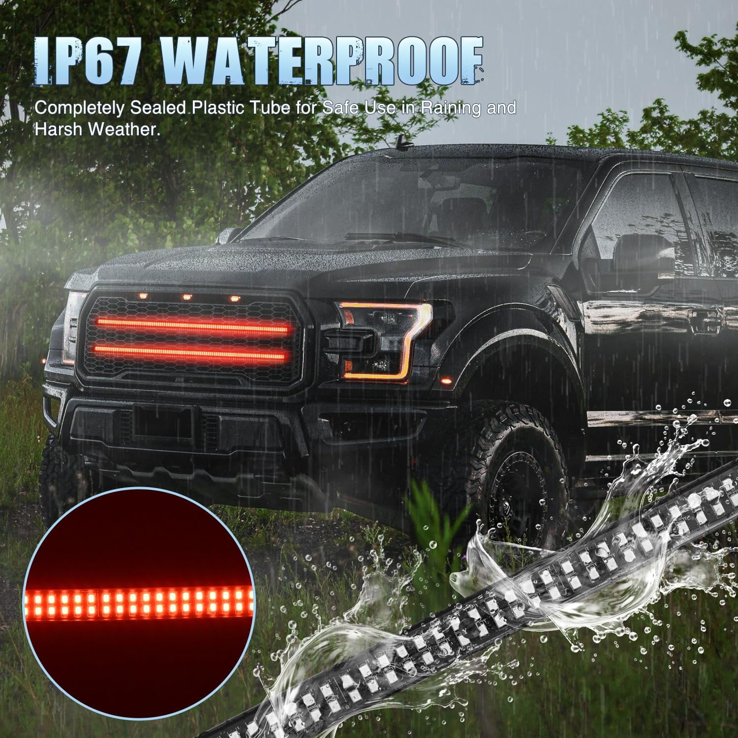 Nilight 2PCS 24 Inch Red LED Grille Lights, Flexible Side Safety Lighting with Multiple Modes for Work Trucks