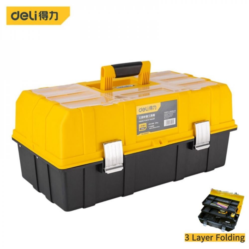 DELI 3 Layer Folding Tool Storage Box Portable Hardware Toolbox
