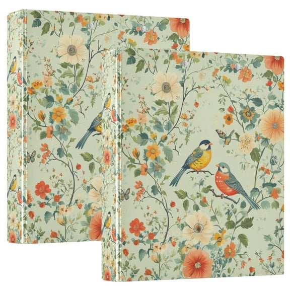 FORMRS 3 Ring Binder 1.5 inch with Pockets Set of 2 Clip Board 200 Sheets Capacity, Green Floral Pattern