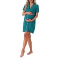 thumbnail image 4 of INSPIRE CHIC Womens Nightgowns Button Down Short Sleeve Sleep Shirts Nightshirt Pajama Dress with Pockets S Peacock Green, 4 of 6