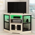 thumbnail image 3 of DWVO LED Corner TV Stand for TVs up to 55 Inch with Power Outlet, Wood Entertainment Center TV Media Console with Storage, White Oak, 3 of 8