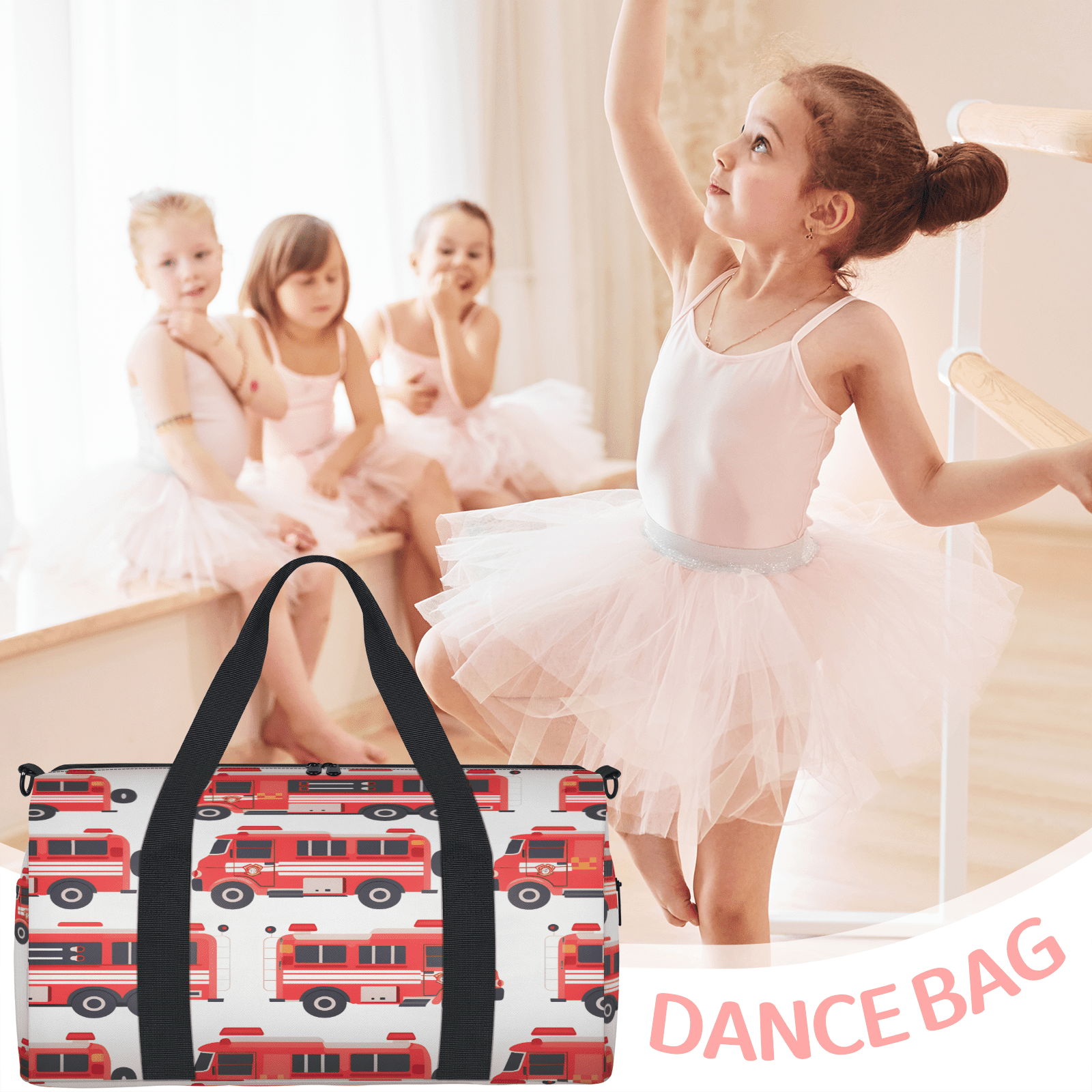 Herdesigns Fire Trucks Gym Bag for Women, Duffle Bag for Travel Sport, Car Lightweight Waterproof Carry on Weekender Dance Yoga Workout Bags