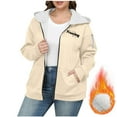 thumbnail image 4 of Fleece Lined Hoodie Womens Warm Sherpa Jacket Side Zipper Pocket Fuzzy Sweaters Coat Fashion Letter Printed Hoodies Plus Size Plush Jackets 2025 Winter Trendy Outerwears, 4 of 4