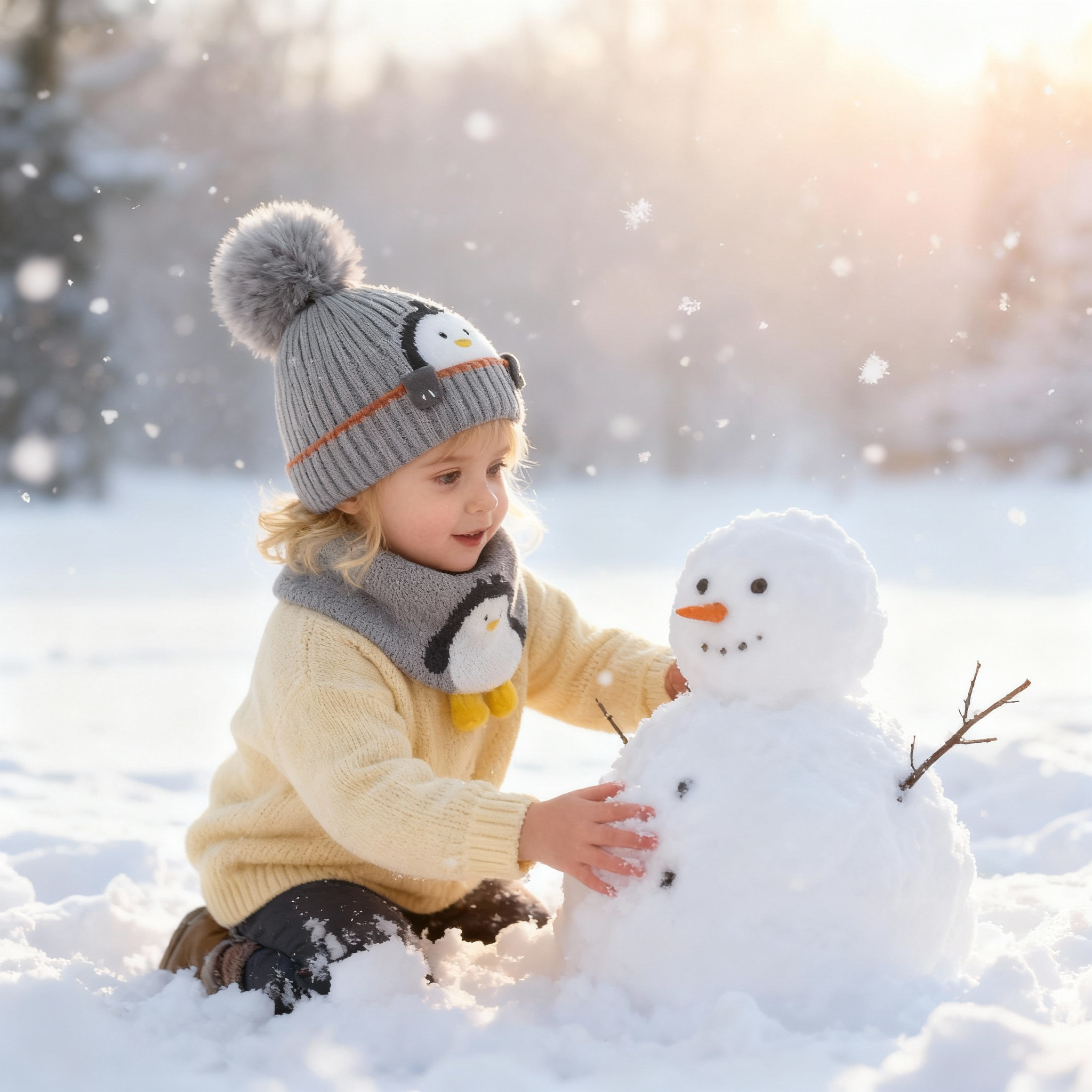 Baby Kids Winter Warm Hats, Infant Toddler Children Pom Pom Beanie Knit Cap Girls Boys-2 piece