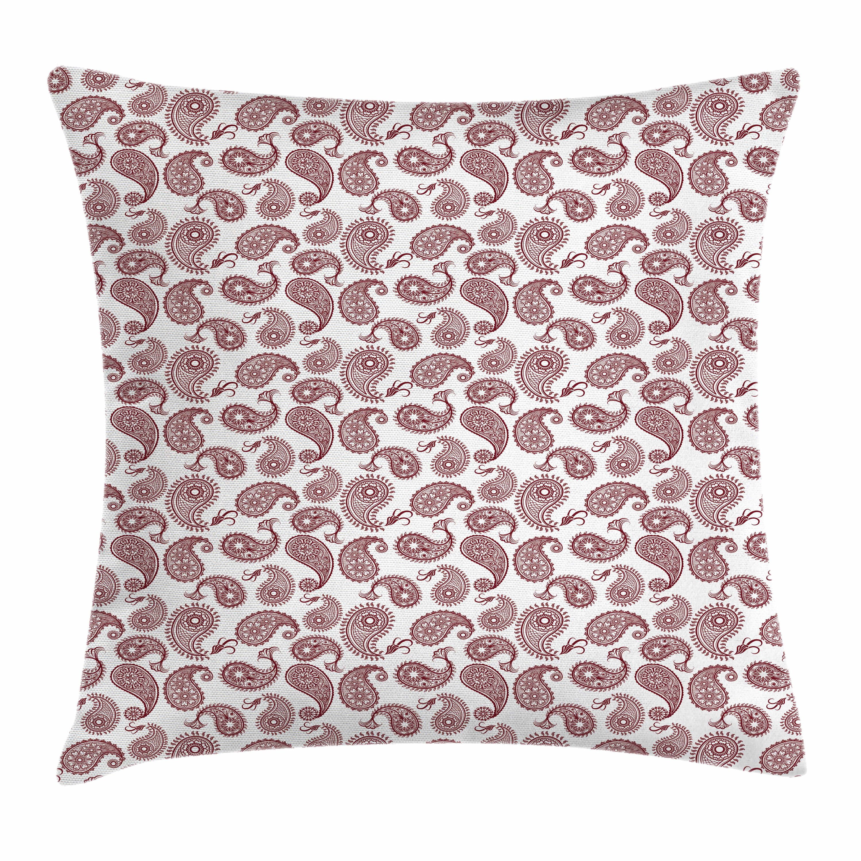 Ethnic Throw Pillow Cushion Cover, Paisley Leaves Arabian Mehndi Middle