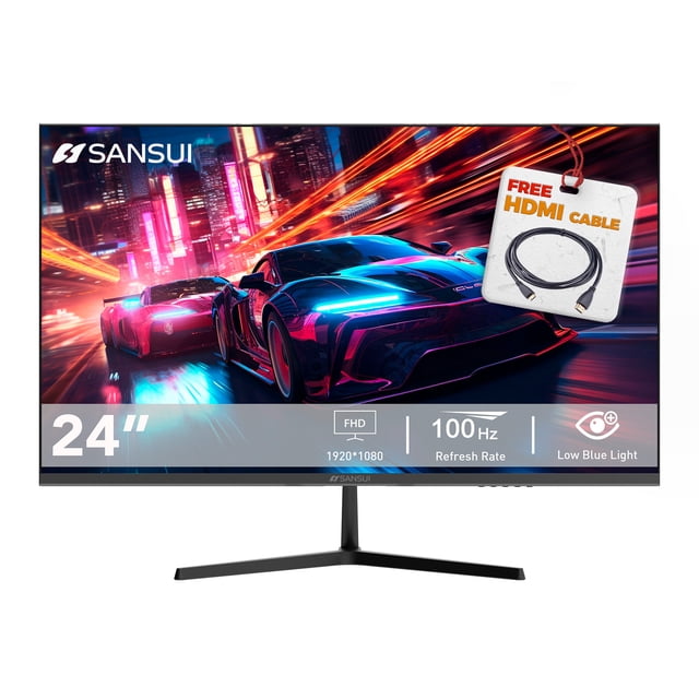 SANSUI SMX24X3FA Monitor LED 24 Full HD (1080P) Frameless (Sin Marco), Panel IPS, 100Hz, 5ms,HDMI VGA HDR, 16.7 Millones de Colores, (Cable HDMI Incluido)