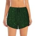thumbnail image 2 of Yiaed Emerald Green Sparkling Print Women's Running Shorts with Liner 3 Zipper Pockets Elastic Workout Athletic Gym Yoga Shorts-X-Large, 2 of 7