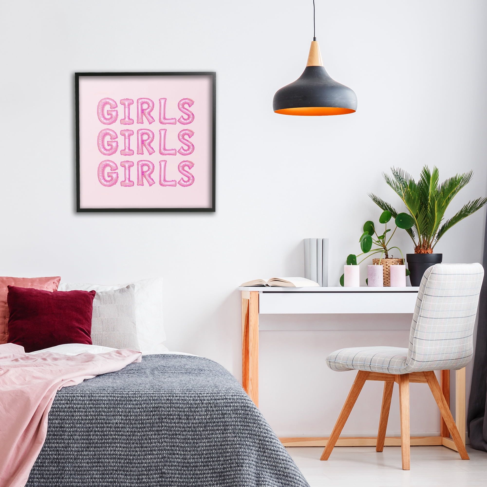 Stupell Industries Girls Letters Party Balloons Black Framed Giclee Art, design by LISH Creative