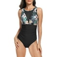 thumbnail image 1 of EYIIYE Maillot de Bain une-Pièce d'Été pour Femme P-2TG Combishort Court Sans Manches pour Dames Col Rond Maillot de Bain Imprimé Floral Tenue de Plage Mode, 1 of 7