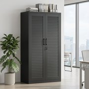 Marcree Metal Storage Cabinet with Lock, Black 71” Steel Storage Wardrobe Cabinet, Employees Locker Closet Clothing Coat Steel Wardrobe Cabinet with Hanging Rod for Garage, Gym, Home Office