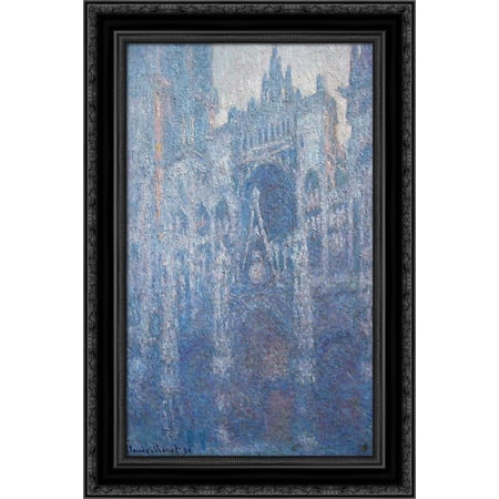 Rouen Cathedral, Clear Day 19x24 Black Ornate Wood Framed Canvas Art by Monet, Claude
