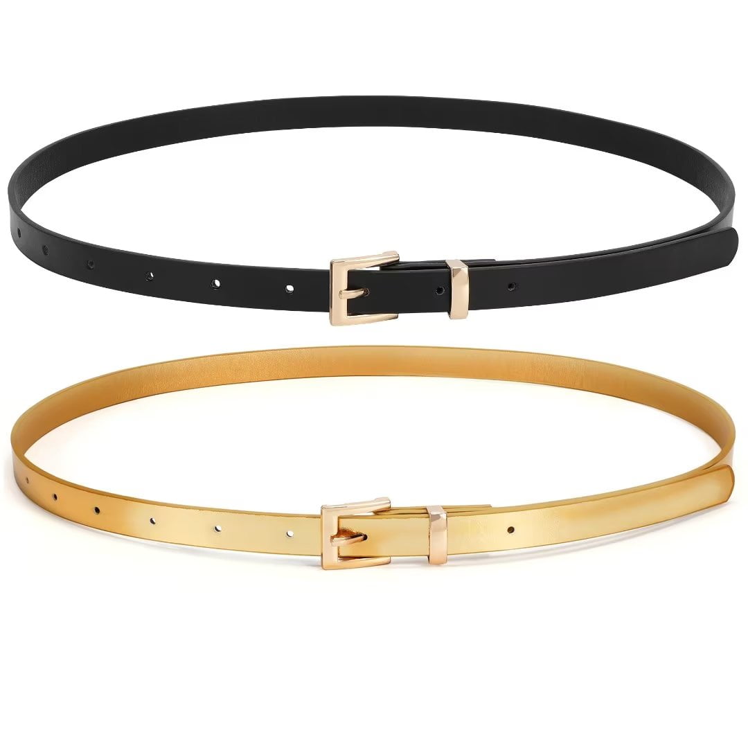 2 Pack JASGOOD Women Skinny Belts for Thin Leather Belt for Dresses