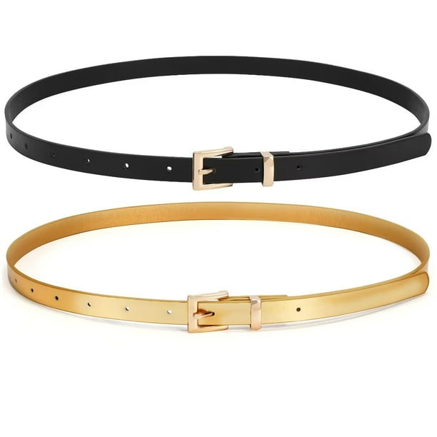 2 Pack JASGOOD Women Skinny Belts for Thin Leather Belt for Dresses