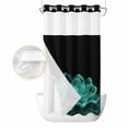 thumbnail image 2 of Teal Black Floral No Hook Shower Curtain Waterproof, Bathroom Curtains with Snap in Liners and See Through Top Window, Modern Minimalist Ombre Botanical Hotel Style Bathtub Curtains Shower 36"Wx78"L, 2 of 8