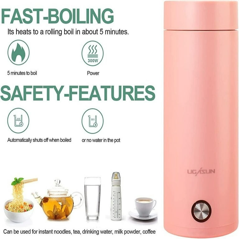 400ML Thermos Travel Water Boiler Smart Water Kettle Coffee Tea Thermal Cup  Electric Kettle PINK EU