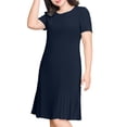 thumbnail image 2 of SROBPTY Summer Dresses for Women Solid Crew Neck Short Sleeve Pleated Waist, 2 of 5