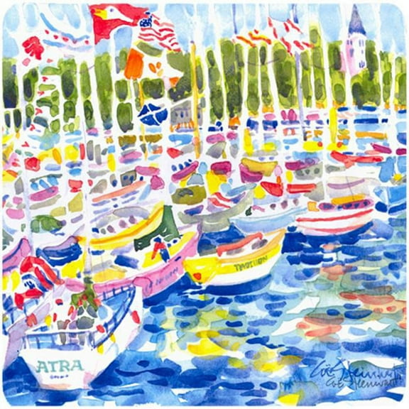 Bunch Of Boats At Harbour Foam Coasters - Set Of 4, 3.5 x 3.5 In.