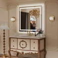 thumbnail image 3 of Keonjinn 36x36 inch Bathroom LED Mirror Front Light Backlit Vanity Mirror with Double Light Strip 3 Colors CRI 90+ Anti-Fog Memory Funtion, Rectangle Wall Mount Makeup Mirror for Modern Bathroom Décor, 3 of 7