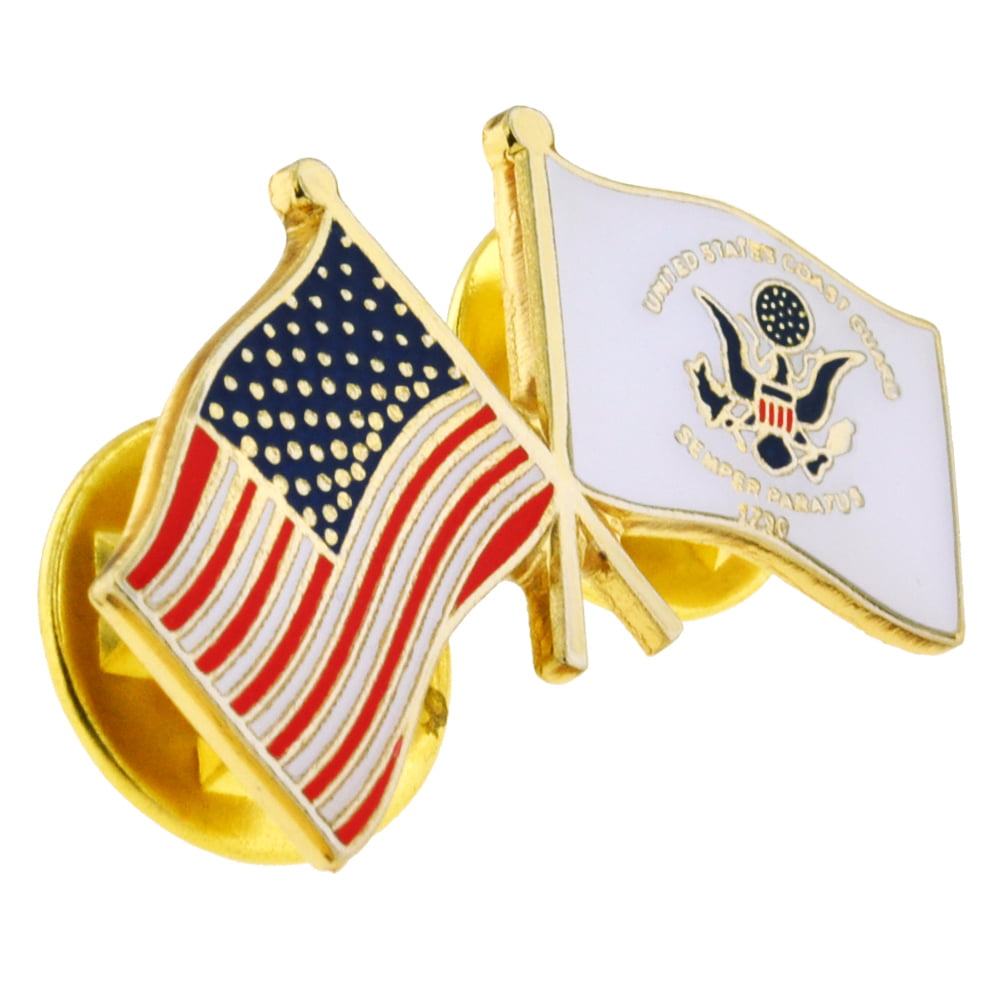 PinMart Wyoming and USA Crossed Friendship Flag Enamel Lapel Pin