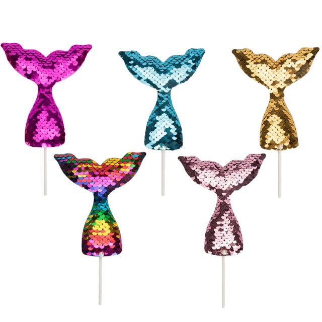 5 Uds. Adornos Para Tarta De Cola De Sirena Con Lentejuelas Decoración Para Tarta De Feliz Cumpleaños Para Fiesta Decoración De Cupcakes De Boda ANGGREK Juguetes