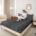 thumbnail image 4 of Feelyou Black Triangle Aztec Queen Sheet Sets, Mid Century Fashion Flat Sheet, Teens Adult Women Men Queen Fitted Sheet, Luxury Bedroom Decor, 4 Pieces, 4 of 7