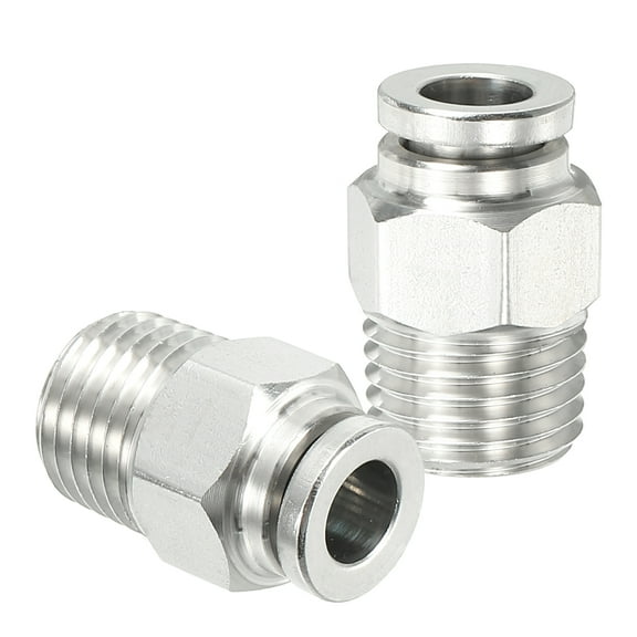Uxcell Push to Connect Fitting, 304 Stainless Steel Male Straight 1/4" Tube OD x 1/4" NPT Thread  2 Pcs