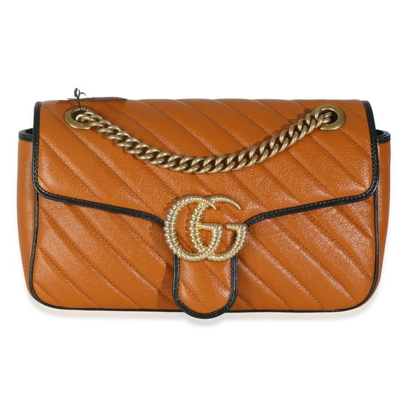 Pre-Owned Gucci Cognac Calfskin Matelasse Diagonal Small Torchon GG Marmont Shoulder Bag