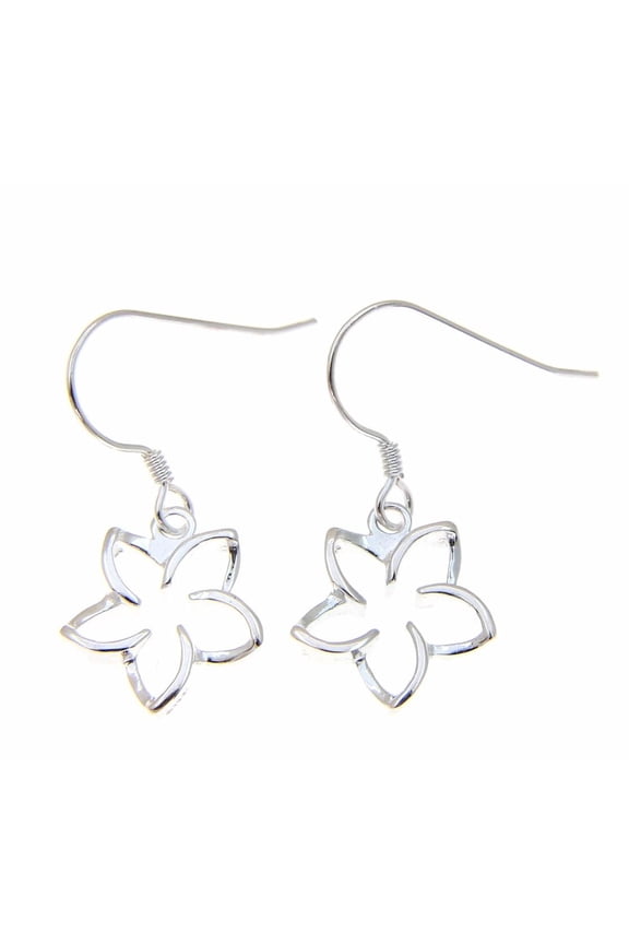 925 Sterling silver Hawaiian floating outline plumeria flower hook wire earrings 12mm