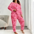 thumbnail image 2 of Women's Long Sleeve Long Pants Pajama Set - Outdoor Wear Suitable Loungewear - Pink Size XXXXL, 2 of 6