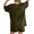 thumbnail image 3 of Womens Oversized Loungewear Two Piece Outfits Casual Lounge Shorts Sets Baggy Summer Short Sleeve Plain Matching Set Army Green, S, 3 of 4