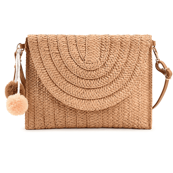 Straw Bag for Women, Woven Beach Clutch Purse Crossbody Handbag, Summer Envelope Shoulder Bag with Chain, 10.6x7.9 Inches, Vacation Travel Gift