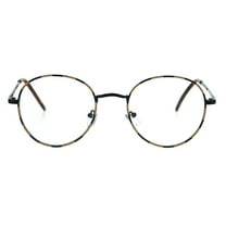 Classic 90s Metal Rim Round Clear Lens Eye Glasses Frame Black Tortoise