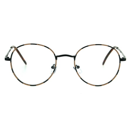 Classic 90s Metal Rim Round Clear Lens Eye Glasses Frame Black Tortoise