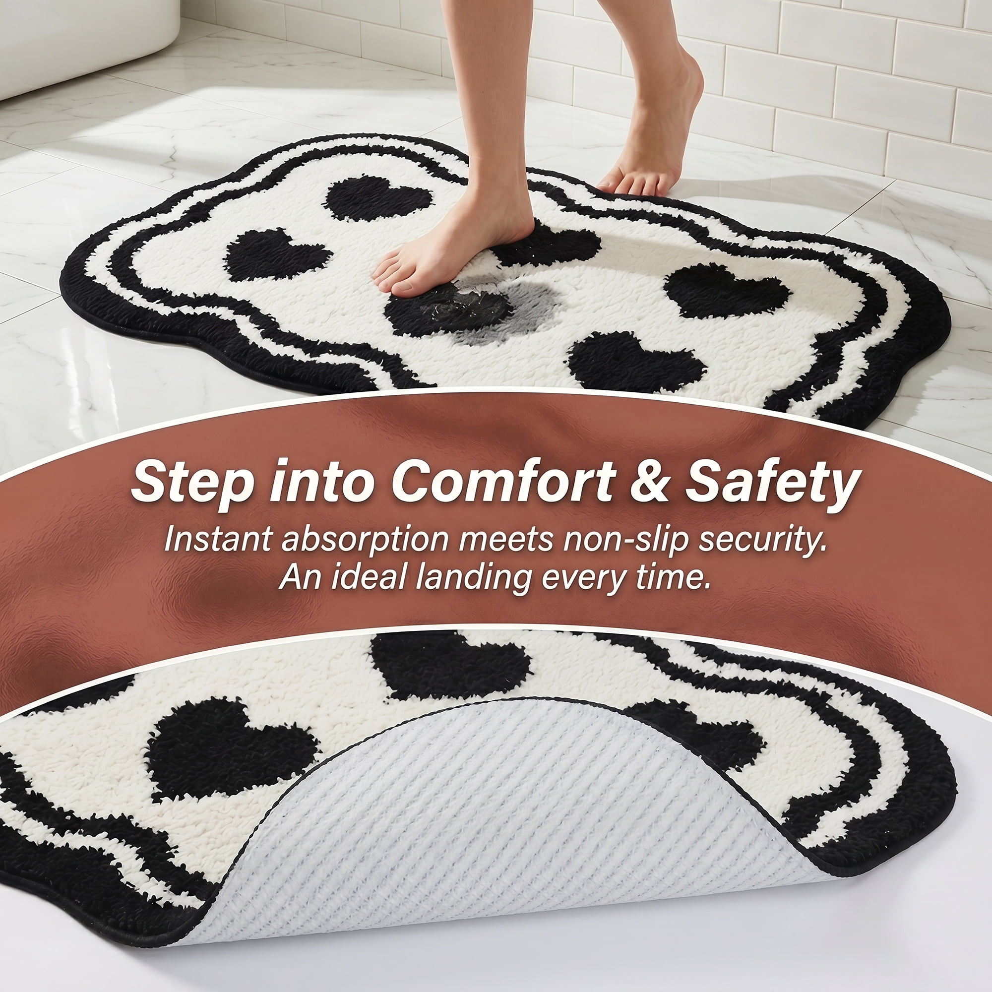 Unique Bargains Aesthetic Ultra Absorbent Shaggy Non Slip Bath Mat White Heart 32" x 20"