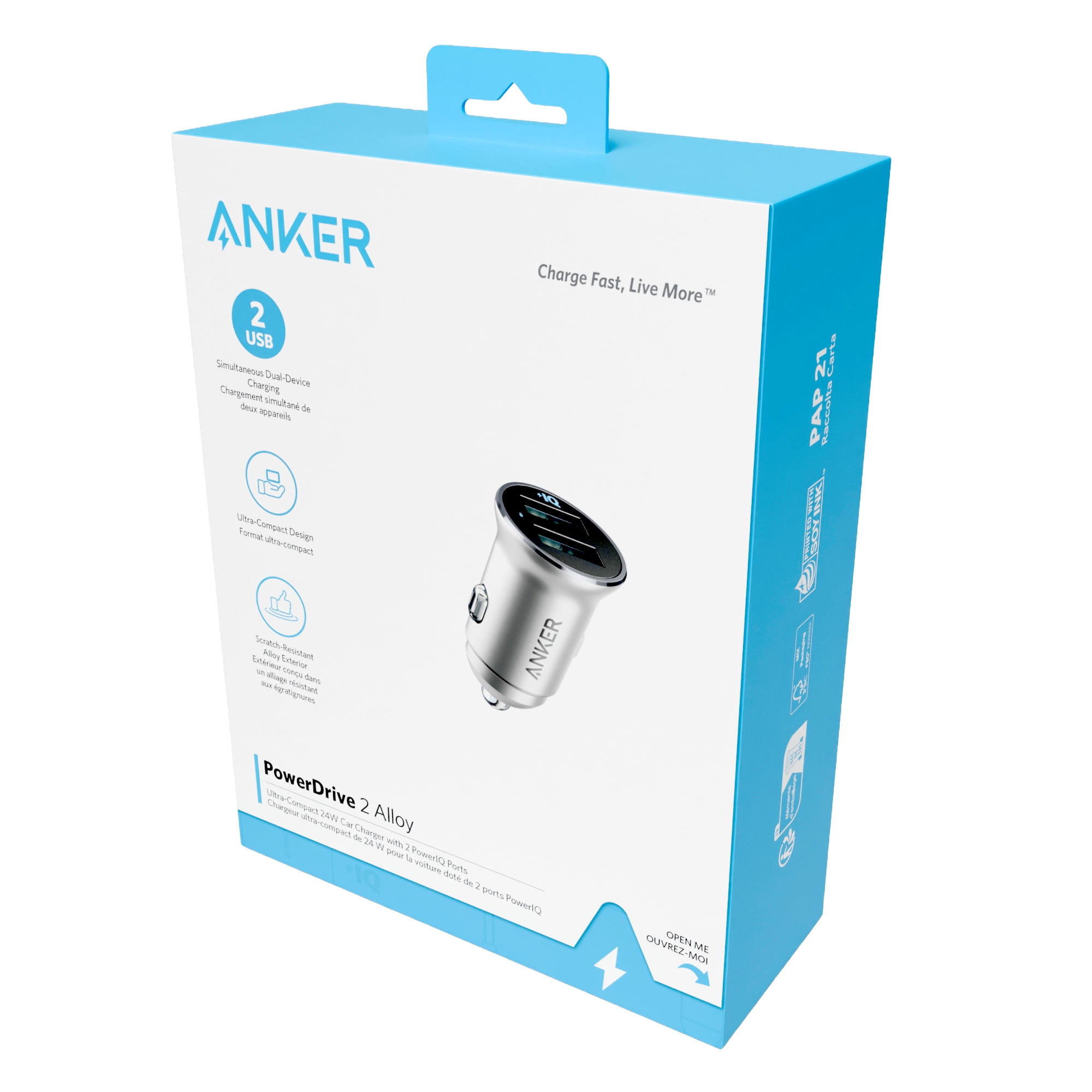 Anker 24W Dual USB-A Car Charger (2-Port) Fast Charger