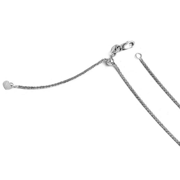 Precious Stars Genuine 14k White Gold 0.7mm Adjustable Wheat Chain Necklace for Men and Women - Perfect for Pendants - Available in 20"