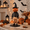 Pumpkin Head Gentleman, variant on 9'' Halloween Figurine Elegant Spooky Sorcerer Tabletop Statue, Vintage Halloween Decoration Witch Figurine, Star Cloak Broom Shelf Accent Home Decor for Table, Mantel, Desk