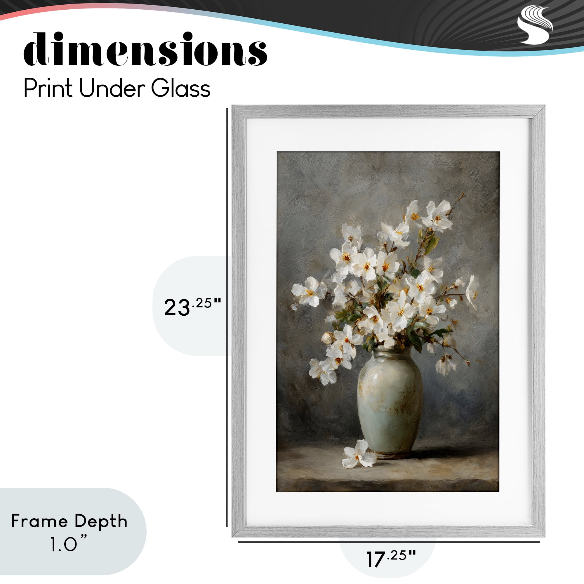 Stupell Industries Full White Flowers in Vase Gray Framed Print Under Glass, design by Petal Prints Design