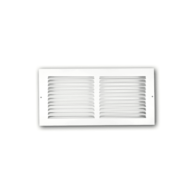 Baseboard Air Return Grille 14″x6″ with a seamless design, powder-coated white steel construction, and pre-drilled holes for easy installation. Ideal for ventilation and ductwork in residential and commercial indoor spaces, fits standard duct openings with outer dimensions of 15-3/4″ x 7-3/4″. Designed without dampers for efficient air circulation.
