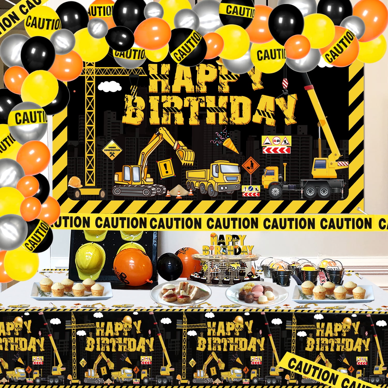 Hegbolke Construction Birthday Party Decoration Kits, 180 cm Plastic/Latex Yellow