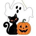 thumbnail image 3 of Halloween Decoration Wooden Sign Ghost Halloween Front Door Hanger Spooky Wooden Pumpkin Black Cat Sign for Indoor Outdoor Yard Сute Ghost Home Decorations Signs,C, 3 of 7