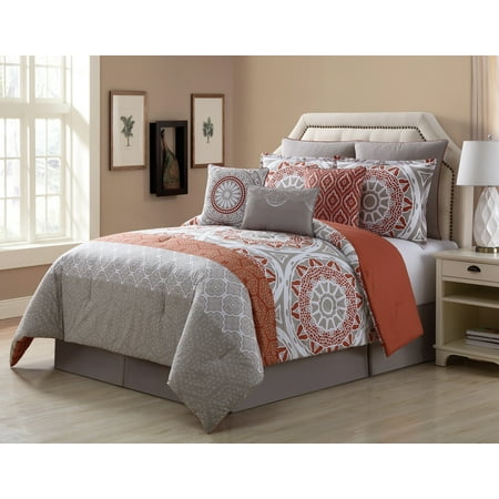9 Piece Tibet Clay/Taupe 100% Cotton Comforter Set Queen