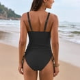 thumbnail image 4 of Huesdet Women Tummy Control Swimsuits One Piece Slimming Modest Bathing Suit Color Block Drawstring Swim Suits[Black,S], 4 of 9