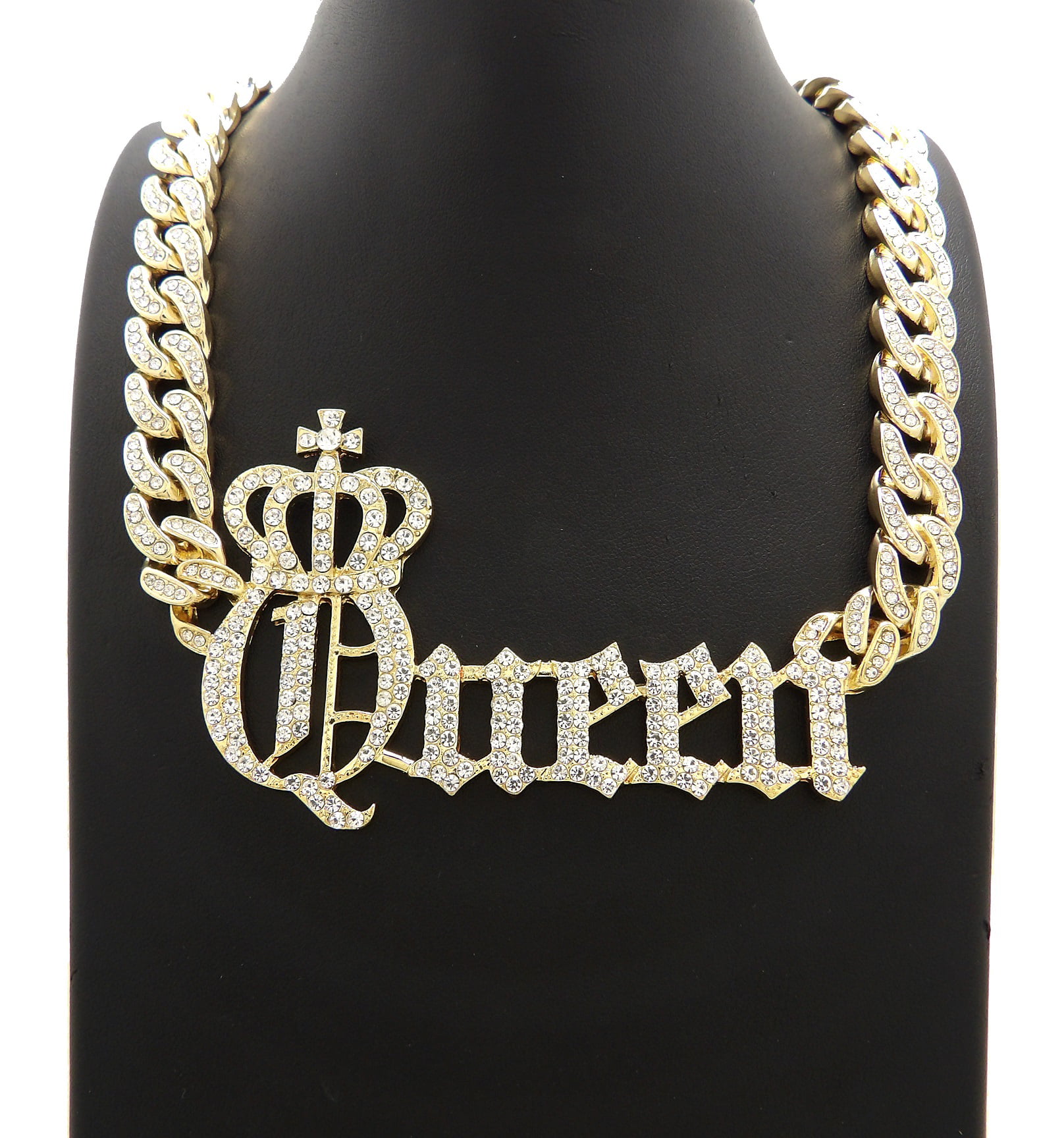 New Famous Hip Hop Style Fashion Icy Bling Queen Pendant with Clear Stone  and 14K Gold Tone 12mm 18